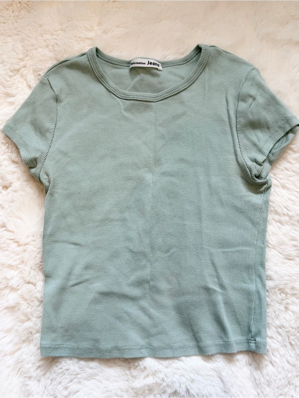 Reformation Ribbed Short Sleeve Tee XS - Green